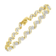 10k Yellow Gold 3.00 Cttw Baguette Cut Diamond Floral Link 7.50" Bracelet