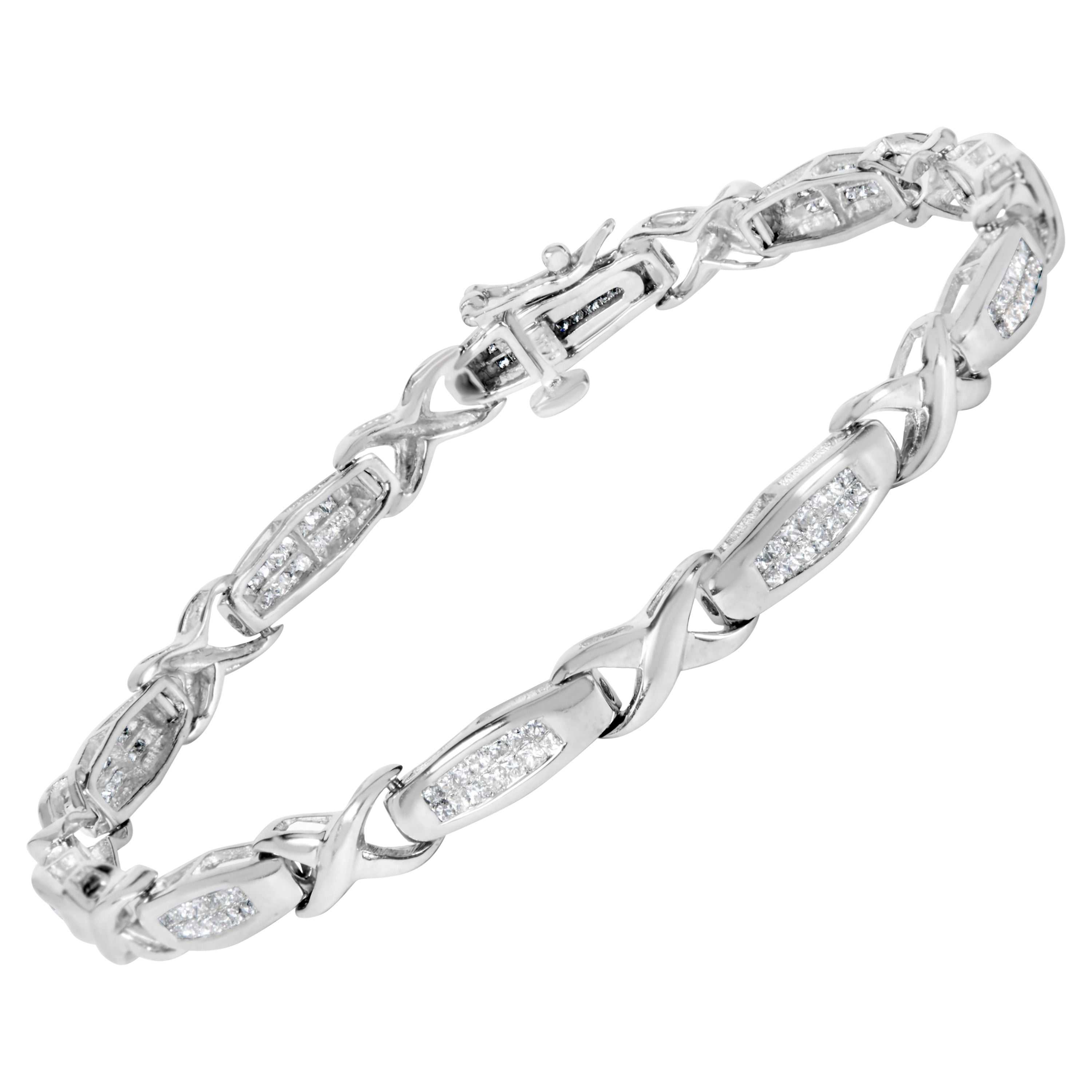 Bracciale tennis in oro bianco 14K con diamanti principeschi incastonati a vista da 1,0 Cttw - 7"
