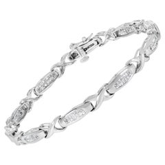 14K White Gold 1.0 Cttw Invisible-Set Princess Diamond Tennis Bracelet- 7"