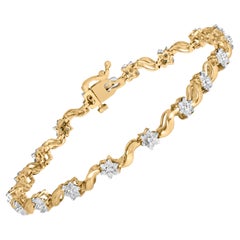 10k Yellow Gold 1.00 Cttw Round-Cut Diamond Floral S-Link 7.50" Bracelet
