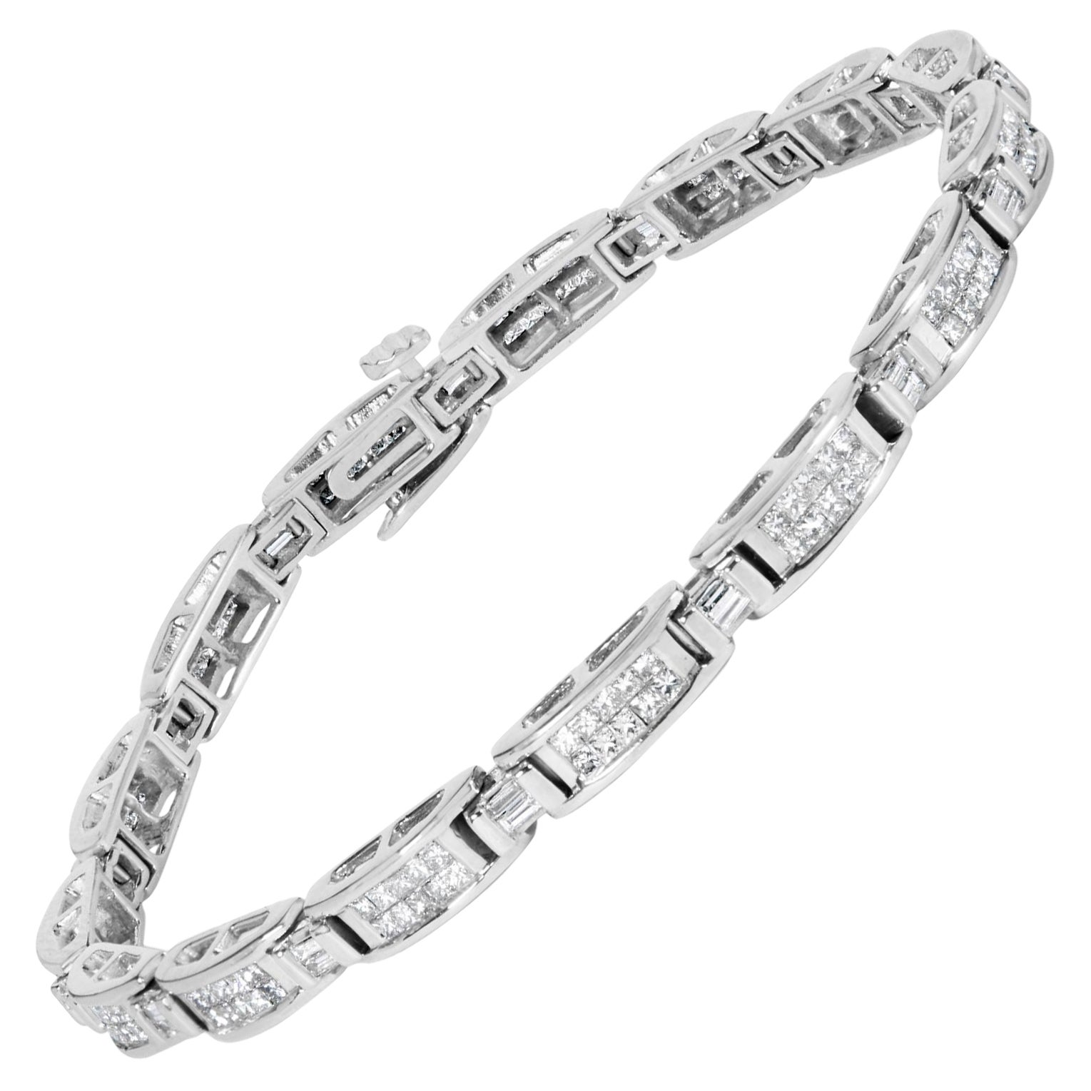 14K Weißgold 2,0 Gesamtkaratgewicht Baguette- und Diamant-Tennisarmband mit Prinzessinnenschliff- 7"