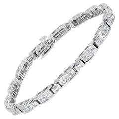 14K White Gold 2.0 Cttw Baguette and Princess-Cut Diamond Tennis Bracelet- 7"