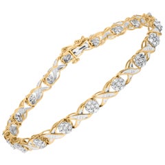 10K Yellow Gold 1.00 Cttw Round Cut Diamond Cross Link 7" Bracelet