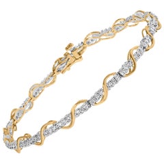 10k Two-Tone Gold 1/2 Cttw Diamond Spiral Over Link Bracelet- 7" Inches