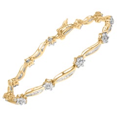 10K Yellow Gold 2.0cttw Round and Baguette-Cut Floral Design Swirl Link Bracelet