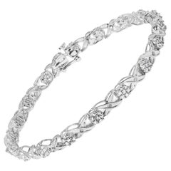 10K White Gold 1.00 Cttw Diamond Floral Cluster and X-Link 7.25" Bracelet