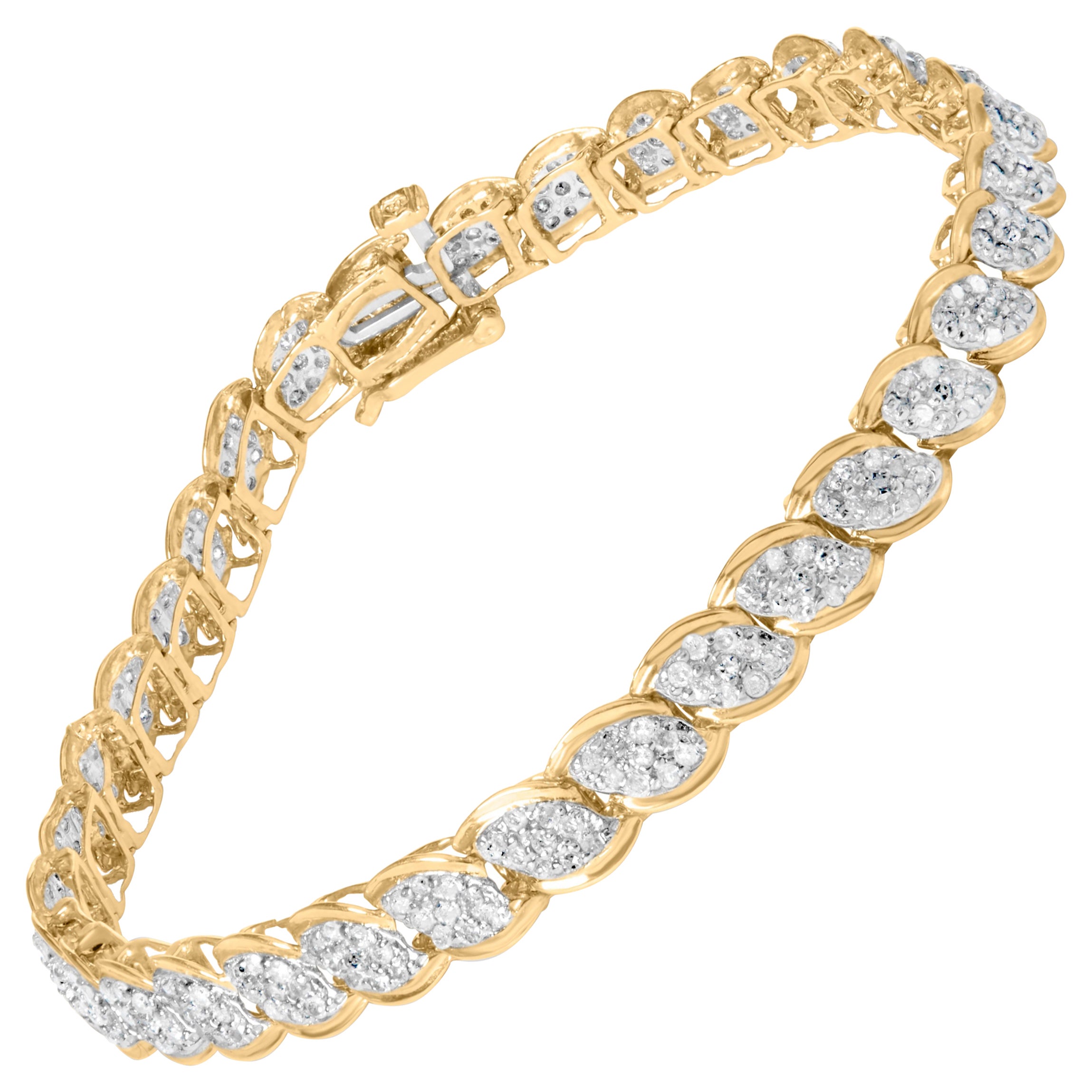 10K Yellow Gold 2.00 Cttw Round-Cut Diamond Link 7.5" Bracelet
