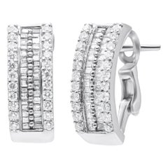 14K White Gold 1 1/2 cttw Round and Baguette Cut Diamond Earrings (H-I, SI2-I1)