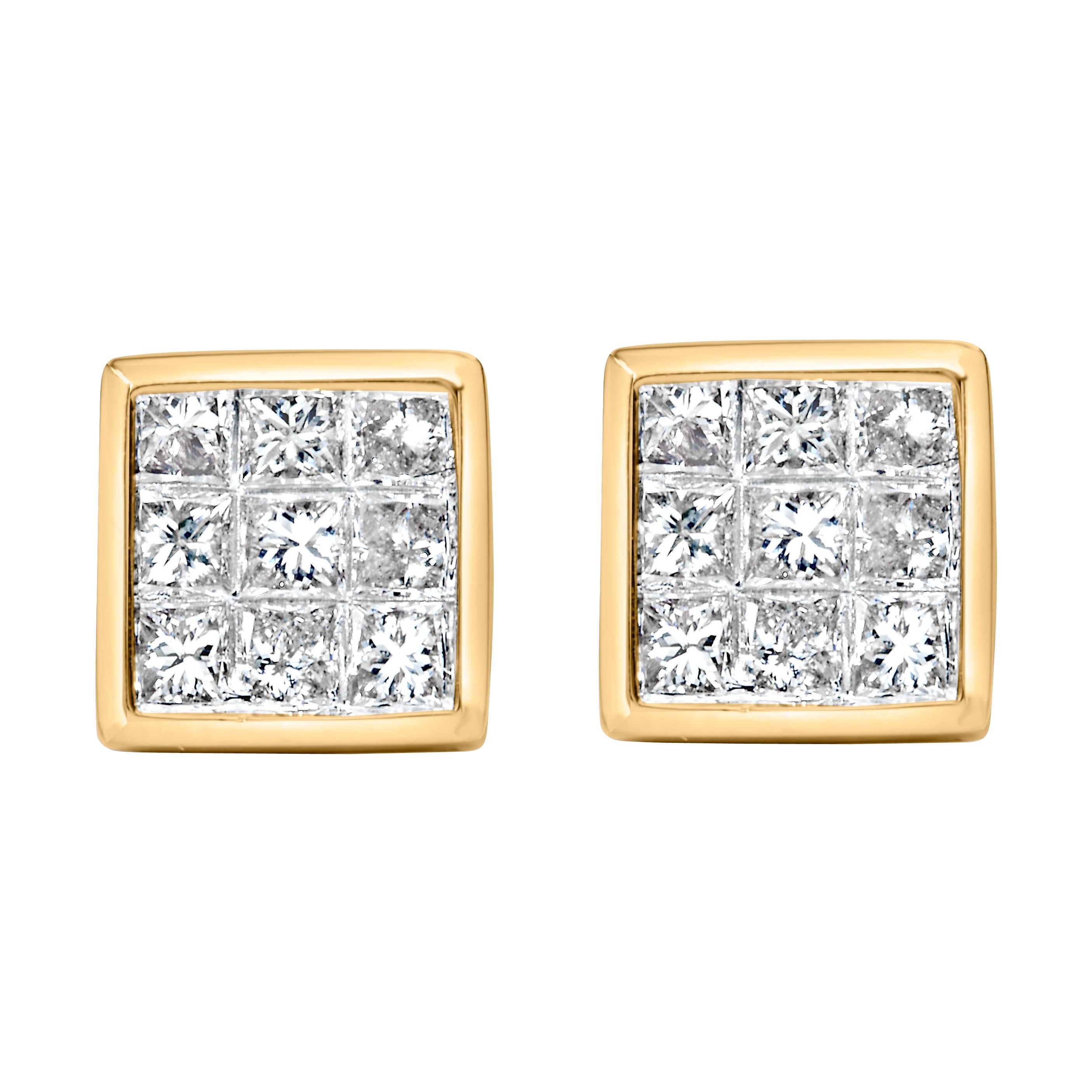 14K Yellow Gold 1.0 Cttw Diamond Composite Stud Earrings with Screw Backs
