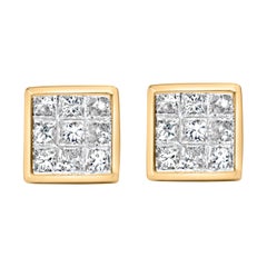 14K Yellow Gold 1.0 Cttw Diamond Composite Stud Earrings with Screw Backs