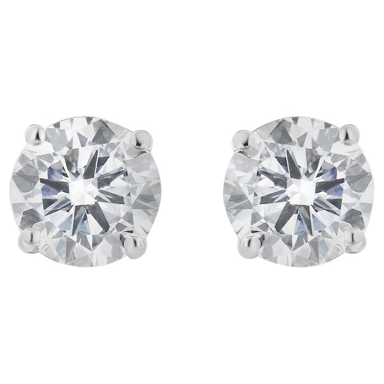 14K White Gold 1-1/2 Cttw Round Diamond Classic Stud Earrings with Screw Backs