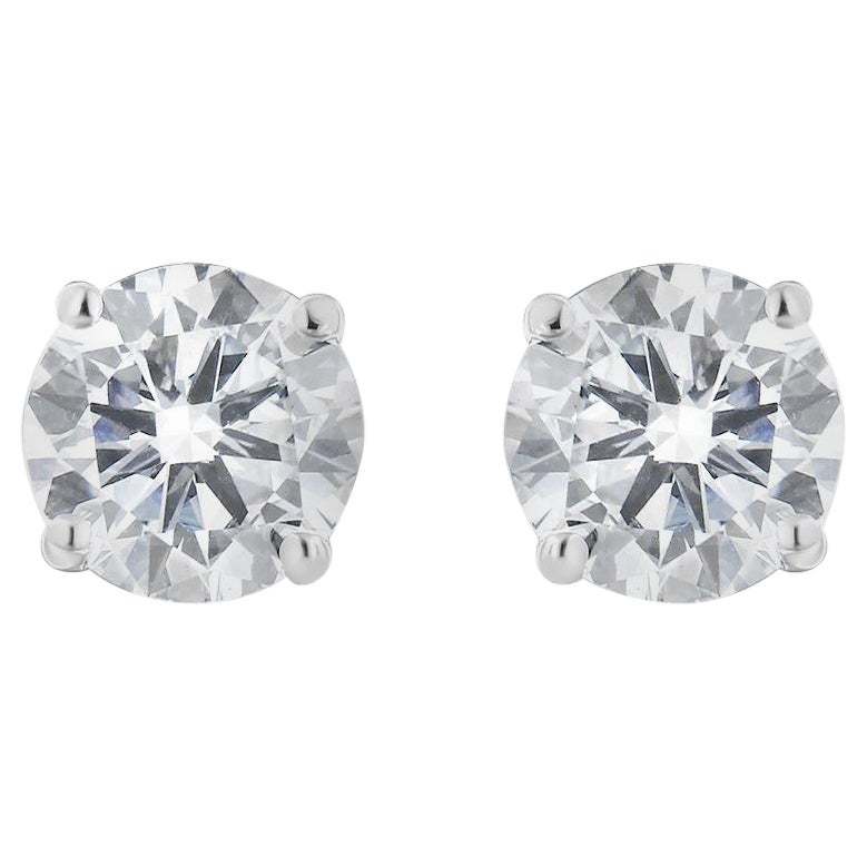 14K White Gold 1-1/2 Cttw Round-Cut Near Colorless Diamond Classic Stud Earrings
