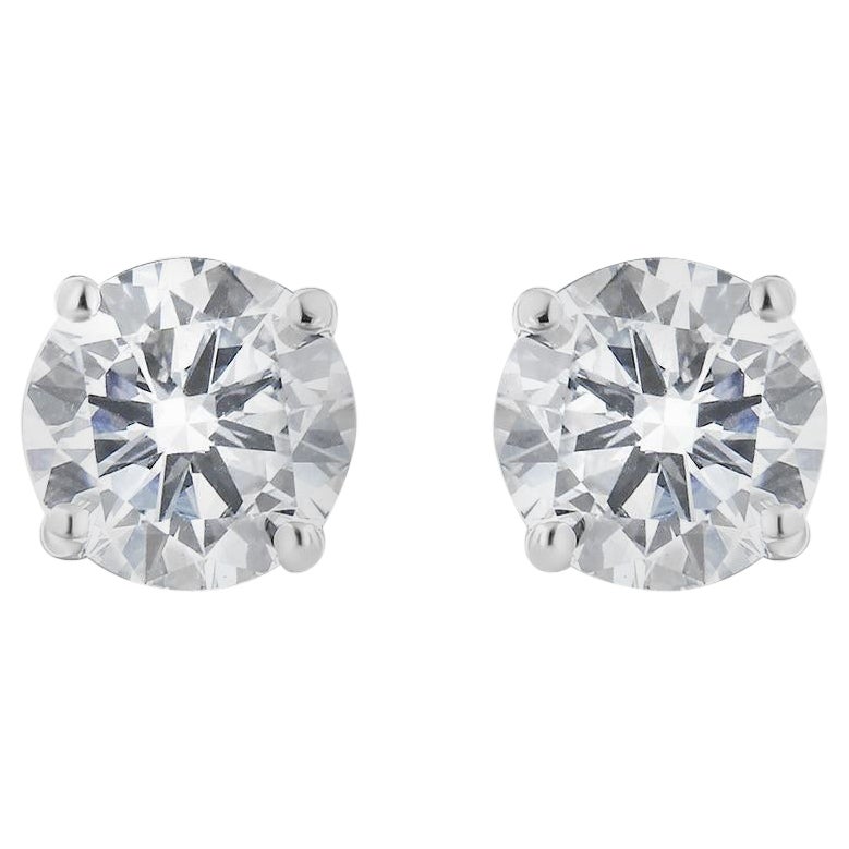 14K White Gold 1-1/2 Cttw Round-Cut Near Colorless Diamond Classic Stud Earrings