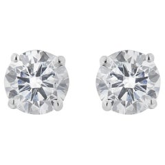 Boucles d'oreilles classiques en or blanc 14K avec diamant presque incolore taille ronde 1-1/2 Cttw