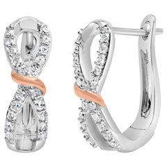 10K White and Rose Gold 1/3 Cttw Diamond Infinite and Ribbon Hoop Earrings