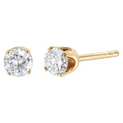 AGS Certified 14K Yellow Gold 1/2 cttw Solitaire Diamond Push Back Stud Earrings