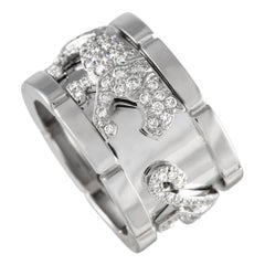 Cartier Mahango Panthre 18K White Gold Diamond Wide Band Ring