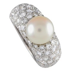 Cartier 18K White Gold 3 ct Diamond and Pearl Juliette Ring