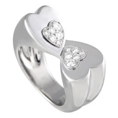 Fred of Paris 18K White Gold Diamond Twin Hearts Ring