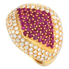 18K Yellow Gold 1.59 ct Diamond and 1.81 ct Ruby Pave Kite Ring