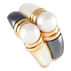Bvlgari Lucia 18K Yellow Gold Pearl, Hematite and Mother of Pearl Ring