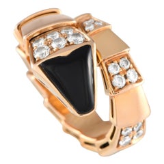 Bvlgari Serpenti 18K Rose Gold Diamond and Onyx Viper Ring