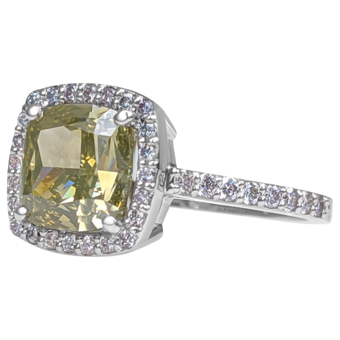 NO RESERVE! IGI 3.63 cttw Fancy Greenish Yellow Diamonds - 18K White Ring