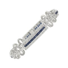 18k White Gold 2ctw Diamond W/ Royal Blue Sapphire Buckle Style Strap Bracelet