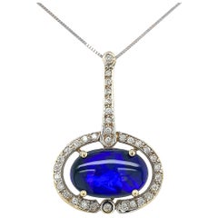Vintage 14K Black Opal and Diamond Pendant with GIA Report