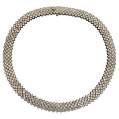 5 Row Round Diamond Choker Necklace 28.17 carat total weight in 18k Yellow Gold