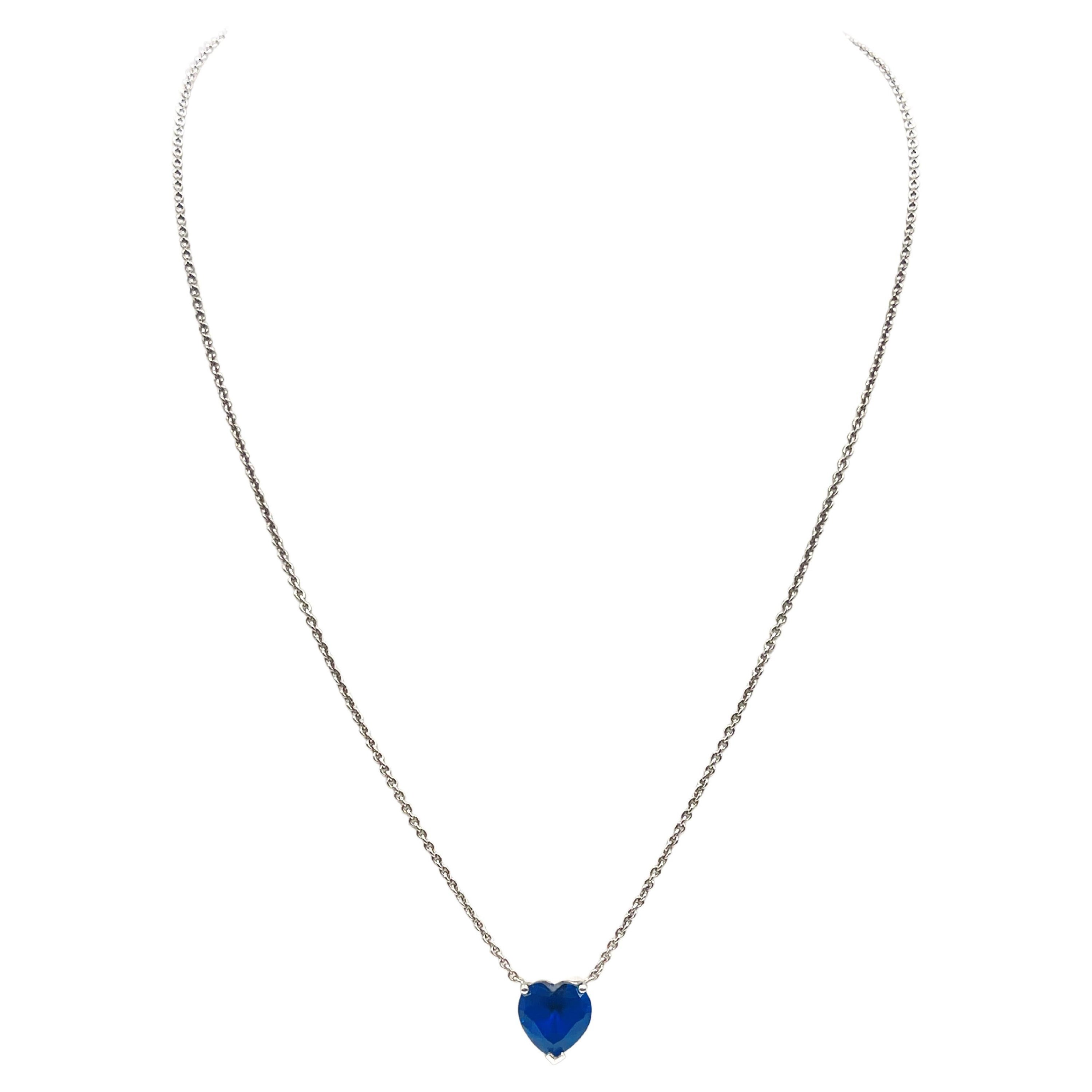 7 Carat Natural Heart Shape Sapphire Pendant Necklace in 14K White Gold