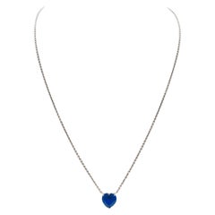 7 Carat Natural Heart Cut Sapphire Pendant Necklace in 14K White Gold