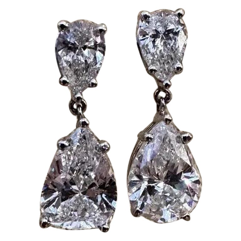 GIA Certified Pear Shaped Diamond Drop Earrings in 18k White Gold