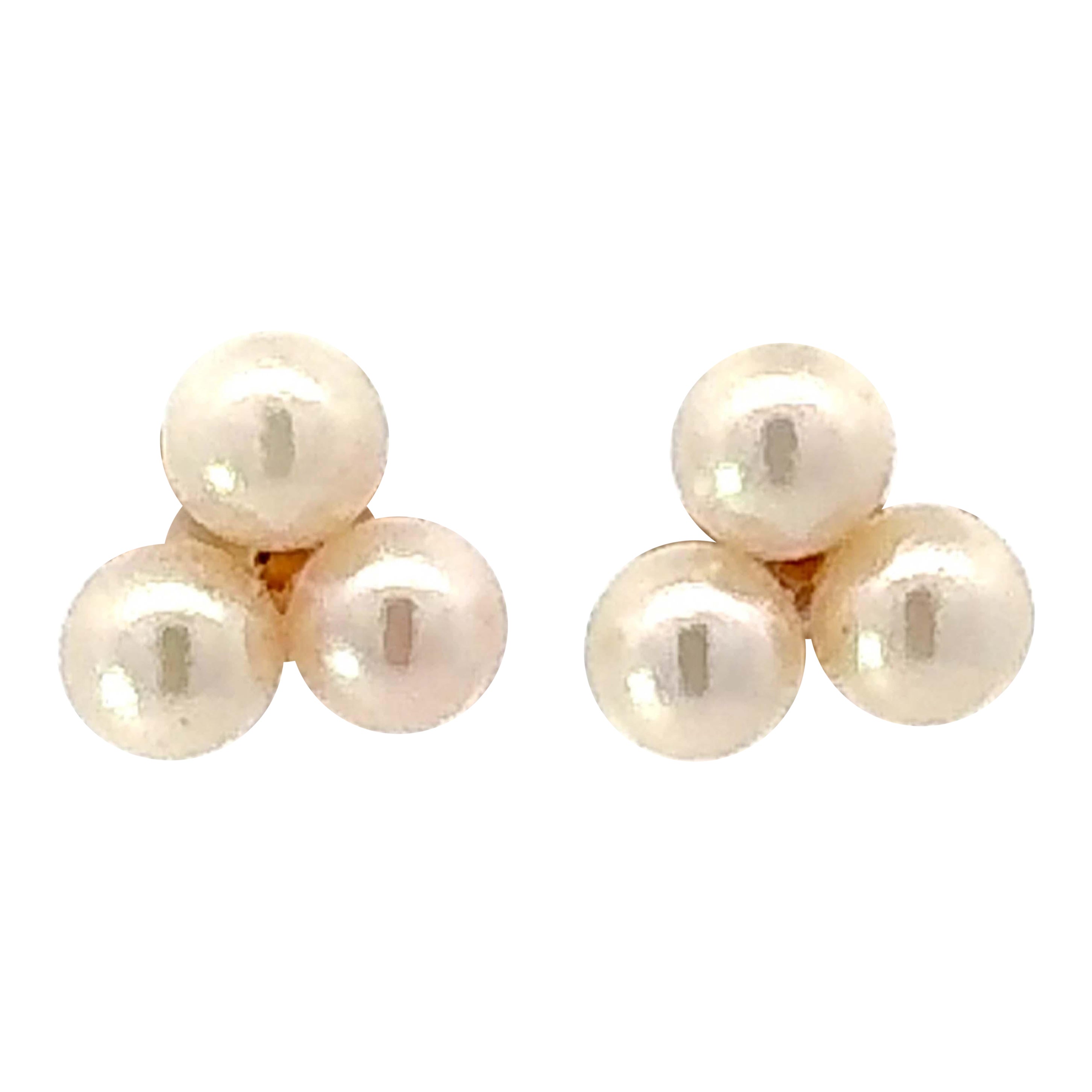 3 Cultured Pearl Stud Earrings 10K Yellow Gold