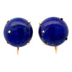 Runde Cabochon-Lapislazuli-Ohrringe aus 14 Karat Gelbgold