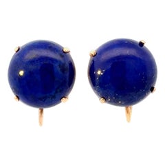 Boucles d'oreilles en or jaune 14K Lapis Lazuli Cabochon rond