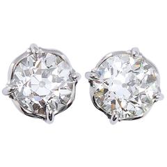 2.01 Carats Old European Cut Diamond Stud Earrings