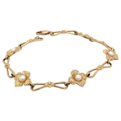 14K Yellow Gold Flower Bracelet with White Pearls 7.25" Used Women's