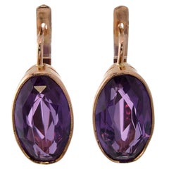 Boucles d'oreilles rétro en améthyste et or rose 14k avec fermoir européen