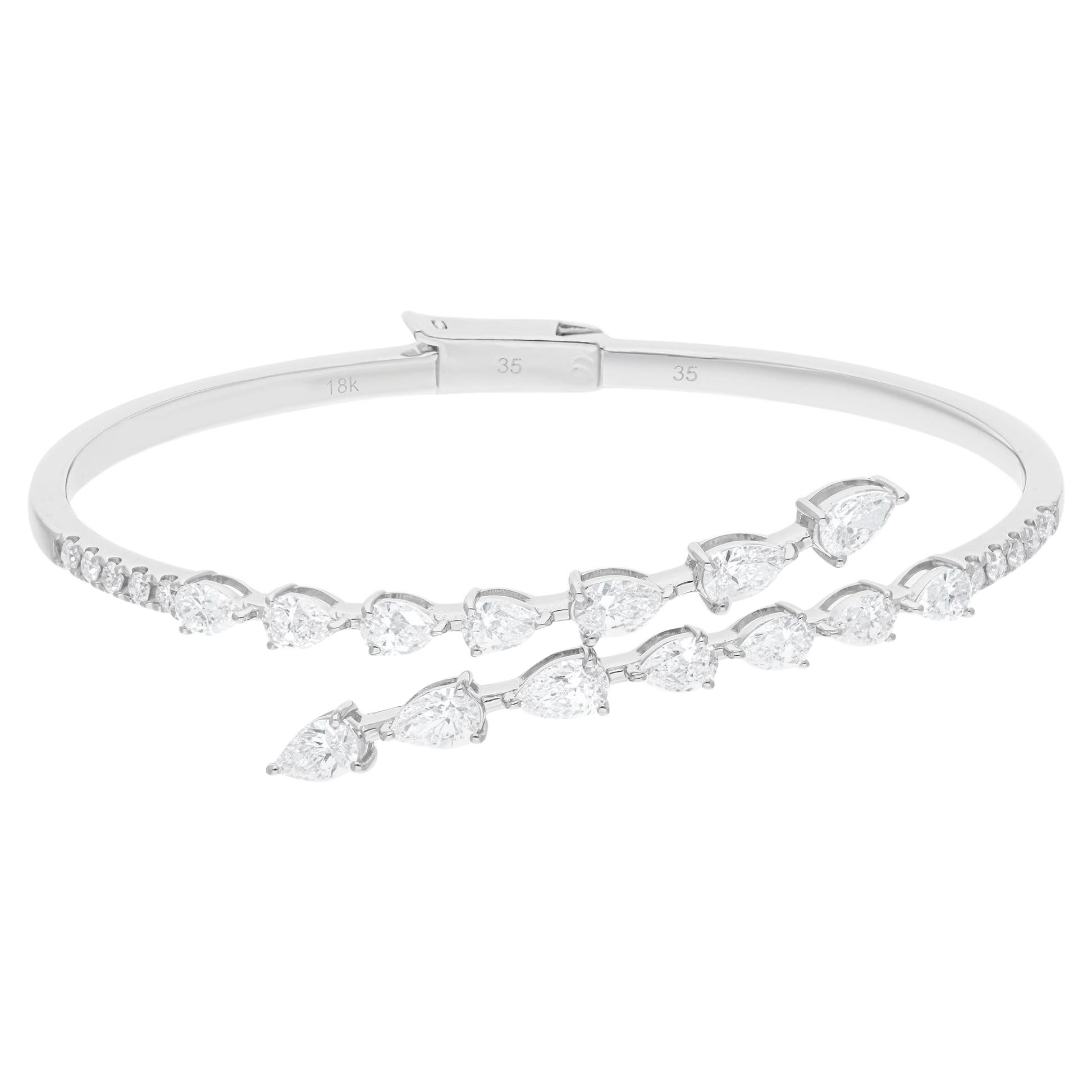 Natural 3.02 Carat Pear & Round Diamond Wrap Bangle Bracelet 14 Karat White Gold