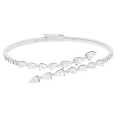 Natural 3.02 Carat Pear & Round Diamond Wrap Bangle Bracelet 14 Karat White Gold