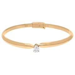 Bracelet jonc en or jaune 18 carats avec diamants solitaires en forme de poire de 0,51 carat
