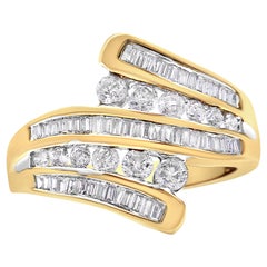 10K Yellow Gold 1.0 Cttw Diamond Multi Row Bypass Ring Band- Size 7