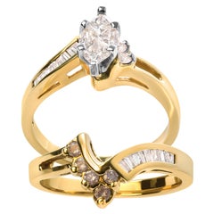 14K Two Tone 3/4 Cttw Diamond Engagement Ring Set