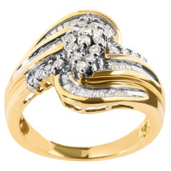 10K Yellow Gold 1/2 Cttw Diamond Pear Cluster and Swirl Ring- Ring Size 7