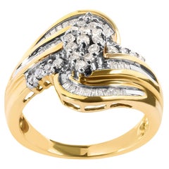 10K Gelbgold 1/2 Cttw Diamant Birnen-Cluster und Wirbel-Ring-Ring Größe 7
