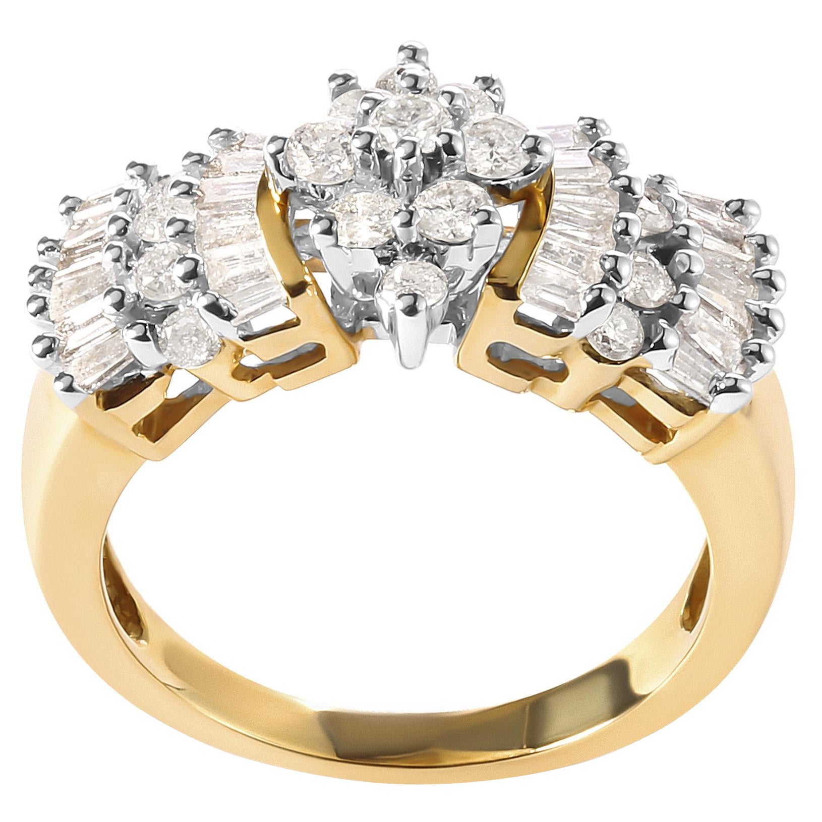 10K Yellow Gold 1.00 Cttw Diamond Starburst Ring Band- Ring Size 7
