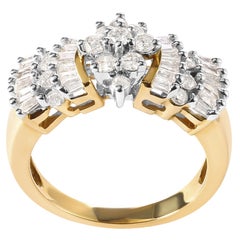 10K Yellow Gold 1.00 Cttw Diamond Starburst Ring Band- Ring Size 7