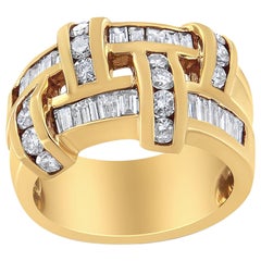 14K Yellow Gold 1 5/8 Cttw Diamond Lattice Grid Design Ring Band- Ring Size 6