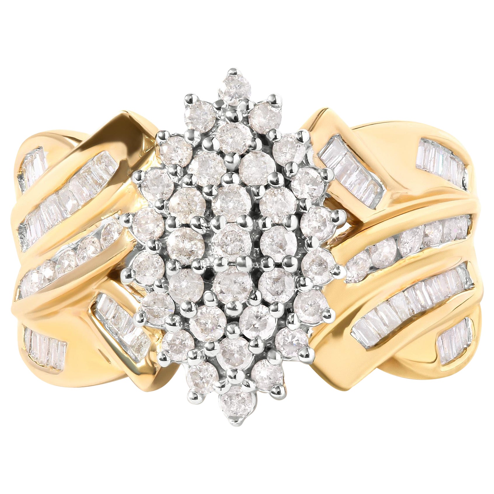 10K Gelbgold 1 Cttw Diamant Birnenförmiger Cluster-Cocktailring - Ring Größe 7